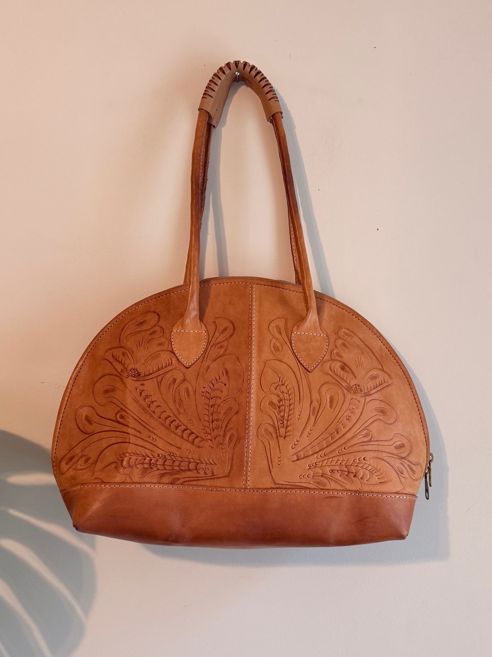 Handcrafted Tan Leather Dome Tote Bag
